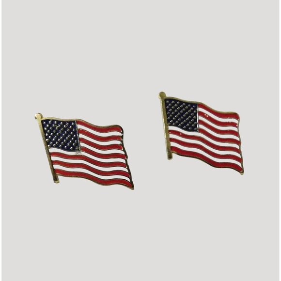 American Flag Lapel Pins Set Of 2 Patriotic Enamel Gold-Tone Secure Clutches - Picture 1 of 4